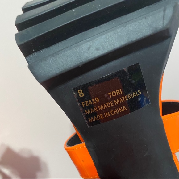 Neon Orange Strappy Block Heels / Dolls Kill - Picture 6 of 6